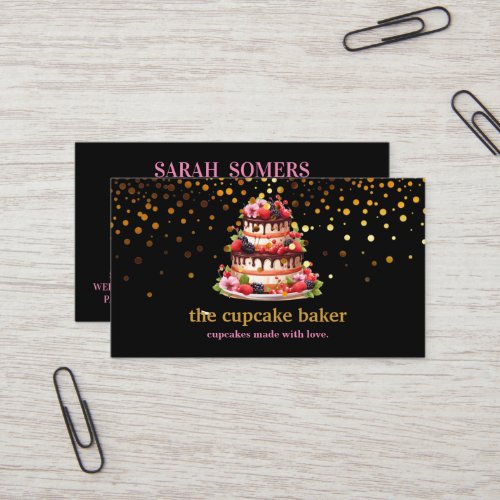 Modern Cupcake Logo Bakery Chef Catering Confetti Business Card