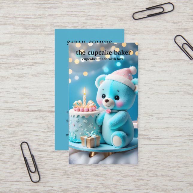 Modern Cupcake Logo Bakery Chef Catering Confetti Business Card (Front/Back In Situ)