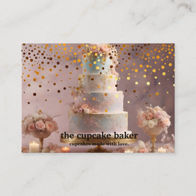 Modern Cupcake Logo Bakery Chef Catering Confetti Business Card (Front)