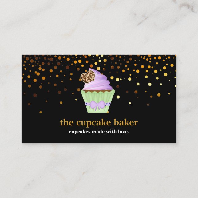 Modern Cupcake Logo Bakery Chef Catering Confetti Business Card (Front)