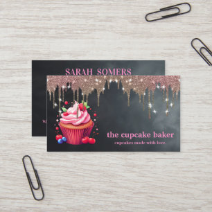 Modern Cupcake Logo Bakery Chef Catering Confetti Business Card