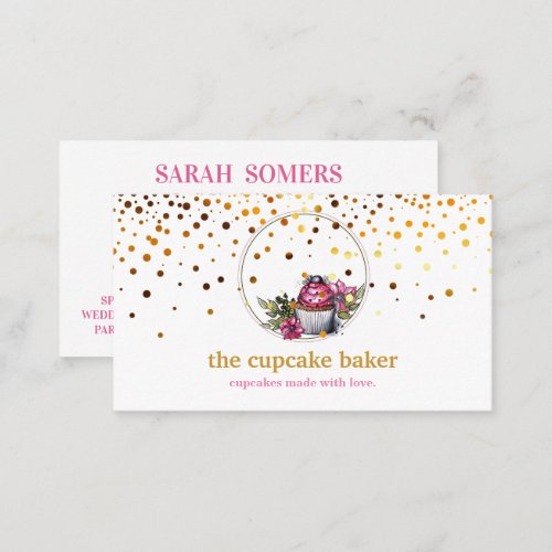 Modern Cupcake Logo Bakery Chef Catering Confetti Business Card