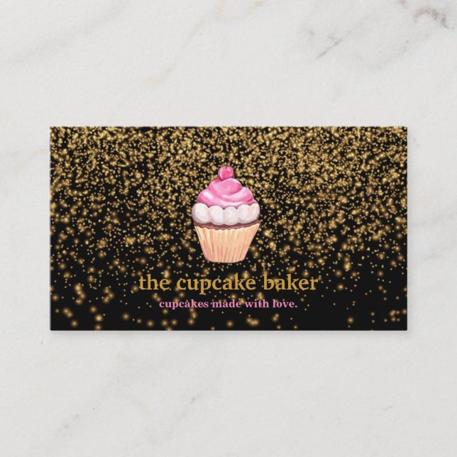 Modern Cupcake Logo Bakery Chef Catering Confetti  Business Card (Front)
