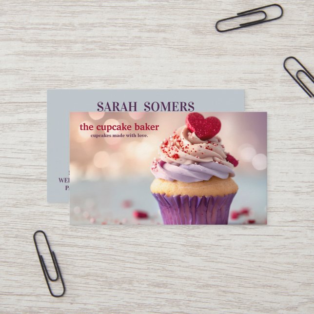 Modern Cupcake Logo Bakery Chef Catering Confetti Business Card (Front/Back In Situ)