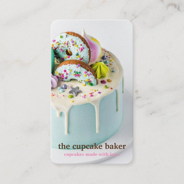Modern Cupcake Logo Bakery Chef Catering Confetti Business Card (Front)