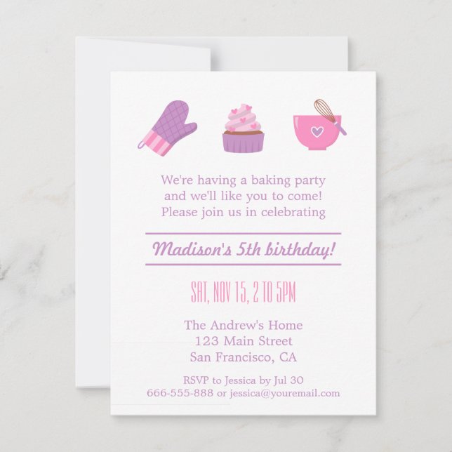 Modern Cupcake Purple Pink Baking Birthday Party Invitation (Front)