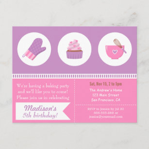Modern Cupcake Purple Pink Baking Birthday Party Invitation