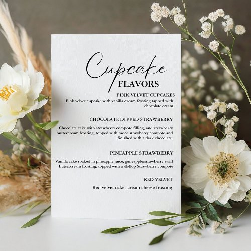 Modern Cupcake  wedding menu sign dessert sign