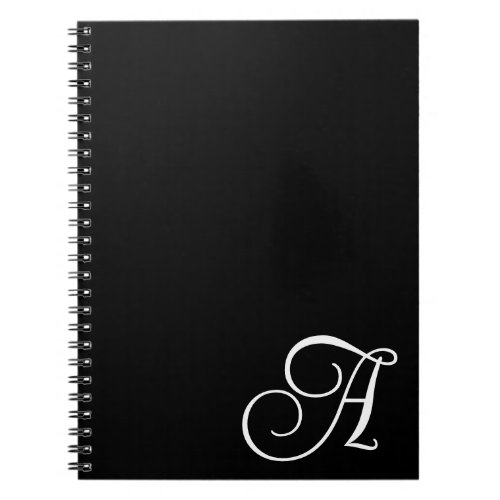 Modern Curly Black and White Minimalist Monogram Notebook