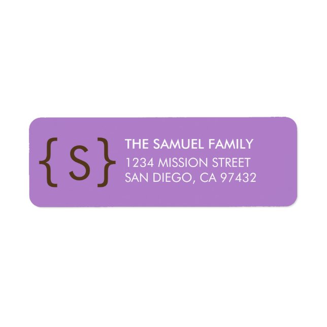 Modern curly bracket monogram return address label (Front)