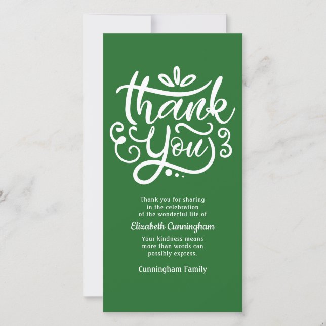 Modern Cursive Calligraphy Memorial Thank You Card (Front)