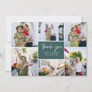 Modern Cursive Handwriting Wedding Photo Collage Thank You Card