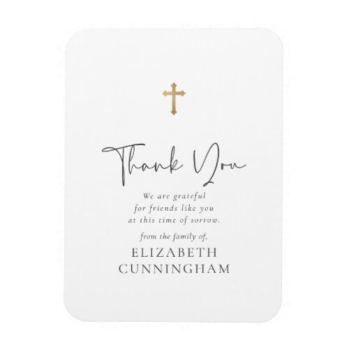 Modern Cursive Script Faux Gold Cross Memorial Magnet