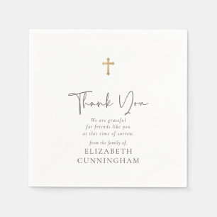 Modern Cursive Script Faux Gold Cross Memorial Napkins