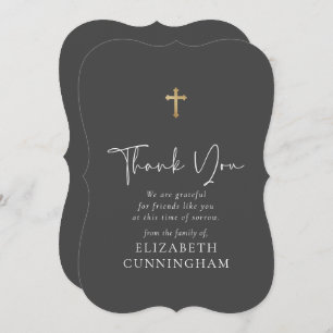 Modern Cursive Script Faux Gold Cross Memorial Thank You Card