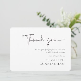 Modern Cursive Script Modern Elegant Chic Memorial Thank You Card 