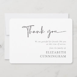 Modern Cursive Script Modern Elegant Chic Memorial Thank You Card | Zazzle