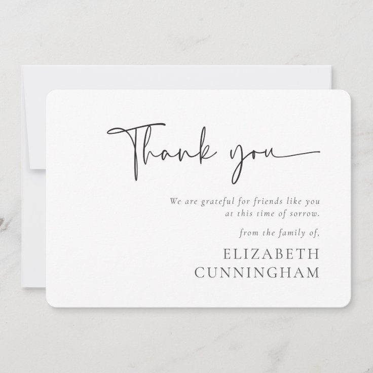 Modern Cursive Script Modern Elegant Chic Memorial Thank You Card 