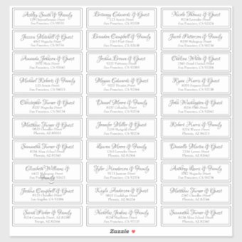 Modern Cursive Script Wedding Guest Names Address Sticker | Zazzle