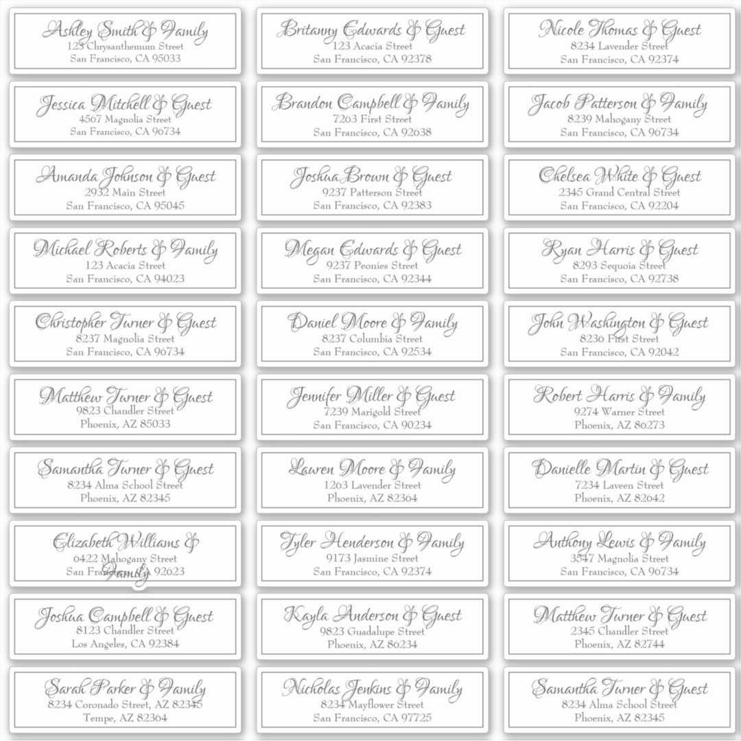 Modern Cursive Script Wedding Guest Names Address Sticker | Zazzle