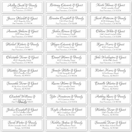Modern Cursive Script Wedding Guest Names Address Sticker