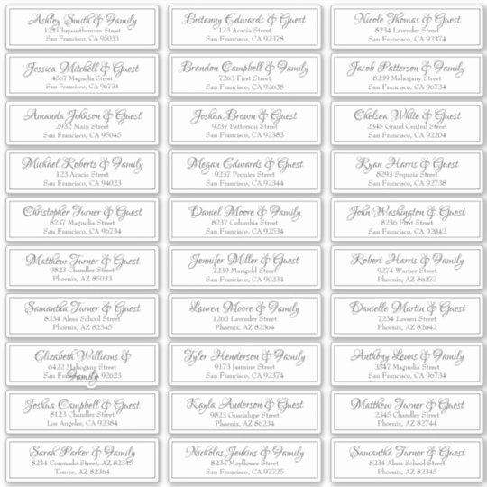 Modern Cursive Script Wedding Guest Names Address Sticker | Zazzle.com