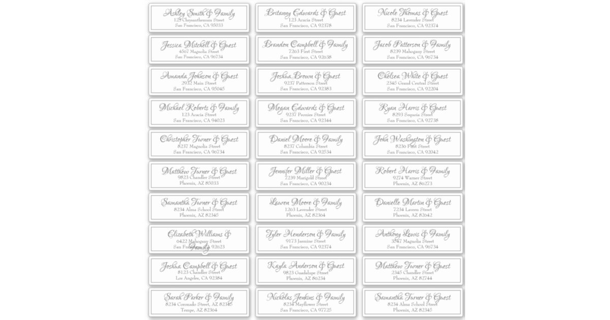 Modern Cursive Script Wedding Guest Names Address Sticker | Zazzle