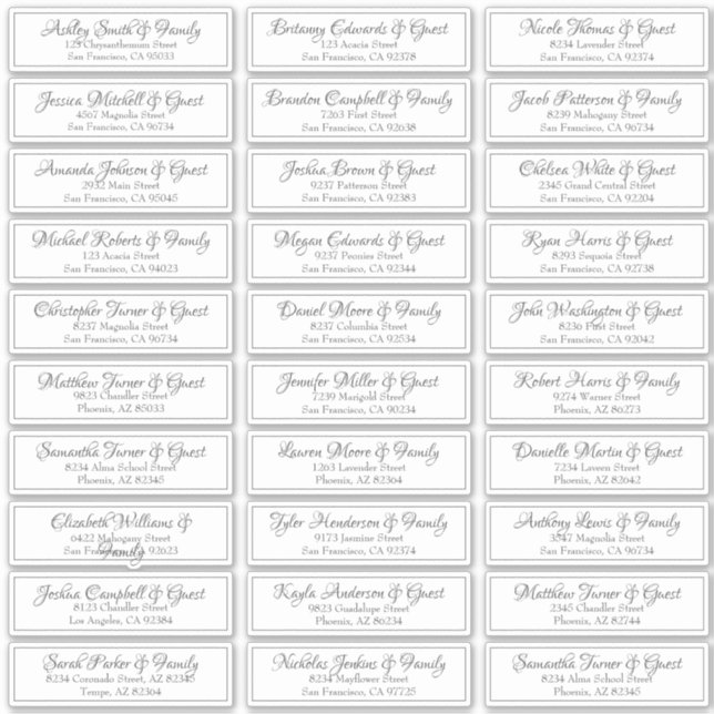 Modern Cursive Script Wedding Guest Names Address Sticker (Front)