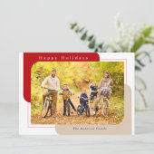 Modern Curved Photo Red and Tan Happy Holidays Holiday Card (Standing Front)