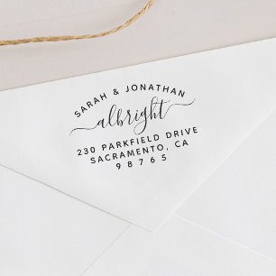 Modern Curved Text Married Couple Return Address Self-inking Stamp