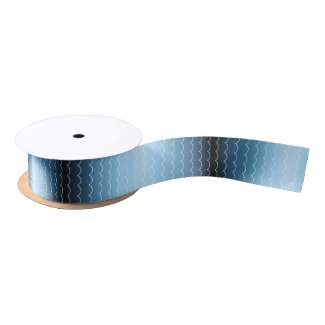 Modern Curving Wave Pattern Light to Dark Blue Satin Ribbon