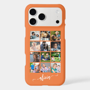 Modern custom 12 photo collage name orange iPhone 17 pro max case