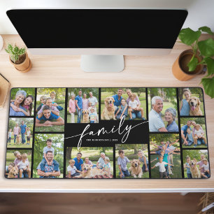 Modern Custom 14 Photo Collage Family Script Desk Mat