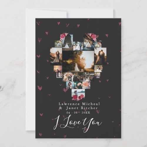 Modern Custom 18 Photo Heart Shaped for her Holiday Card