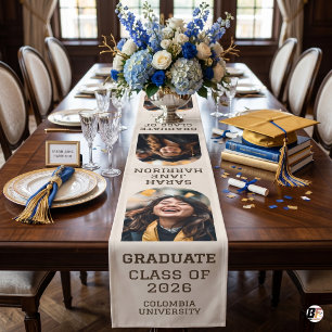 Modern Custom 2-Photo & Name Graduation Medium Table Runner