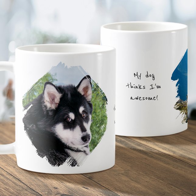 Modern Custom 2 Photo Paint Brushstroke Dog Coffee Mug (Creator Uploaded)