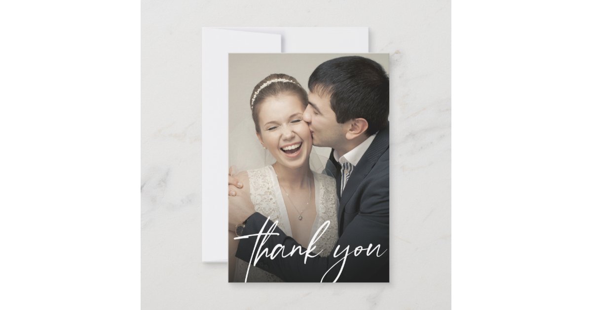 Modern Custom 2 Wedding Photos Chic Thank You Card | Zazzle