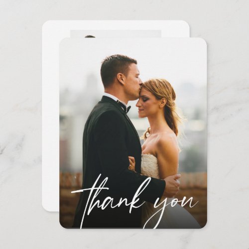 Modern Custom 2 Wedding Photos Chic Thank You Card