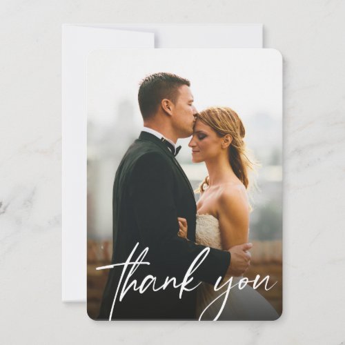 Modern Custom 2 Wedding Photos Simple Thank You Card