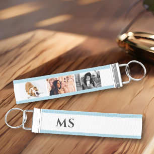 Modern Custom 3 Photo Collage Monogram Wrist Keychain