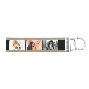 Modern Custom 3 Photo Collage Monogram Wrist Keychain
