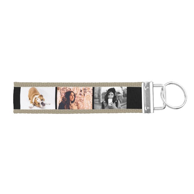 Modern Custom 3 Photo Collage Monogram Wrist Keychain (Keys on Right)