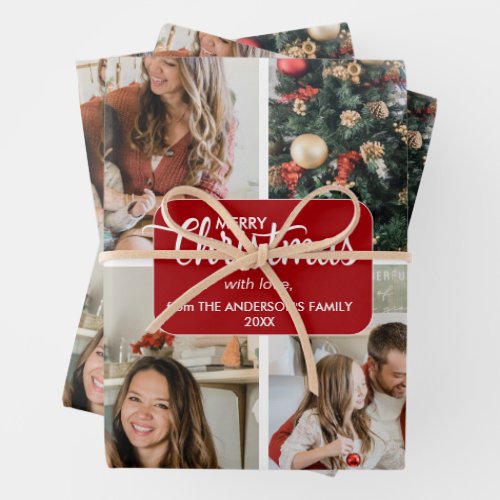 Modern Custom 4 Photos Family Christmas   Wrapping Paper Sheets