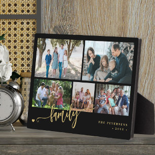 Modern custom 5 photo collage family  plaque