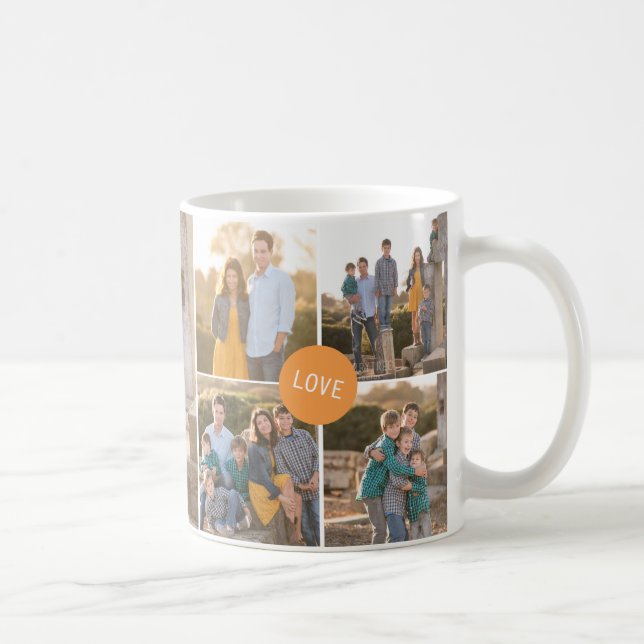 Modern Custom 5 Photo Family Collage Circle Love Coffee Mug (Right)