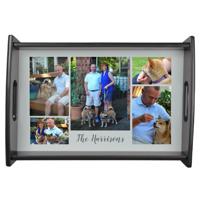 Modern Custom 5 Photo Family Collage Serving Tray (Front)