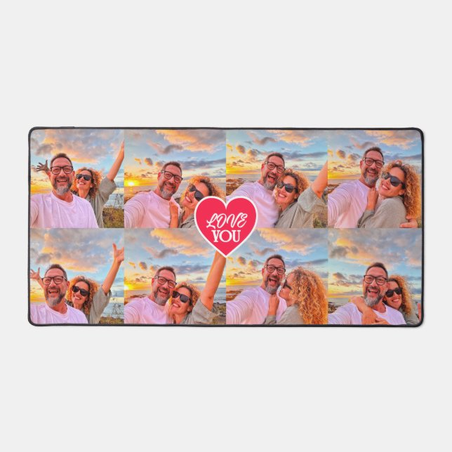 Modern Custom 8-photos Heart Collage Desk Mat (Front)