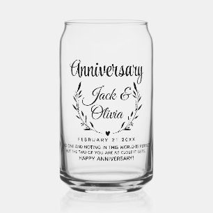 Modern Custom Anniversary Couple Name Date Black Can Glass