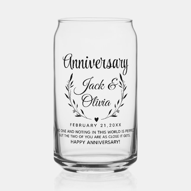 Modern Custom Anniversary Couple Name Date Black Can Glass (Front)