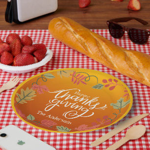 Modern Custom Autumn Foliage Happy Thanksgiving Paper Plates